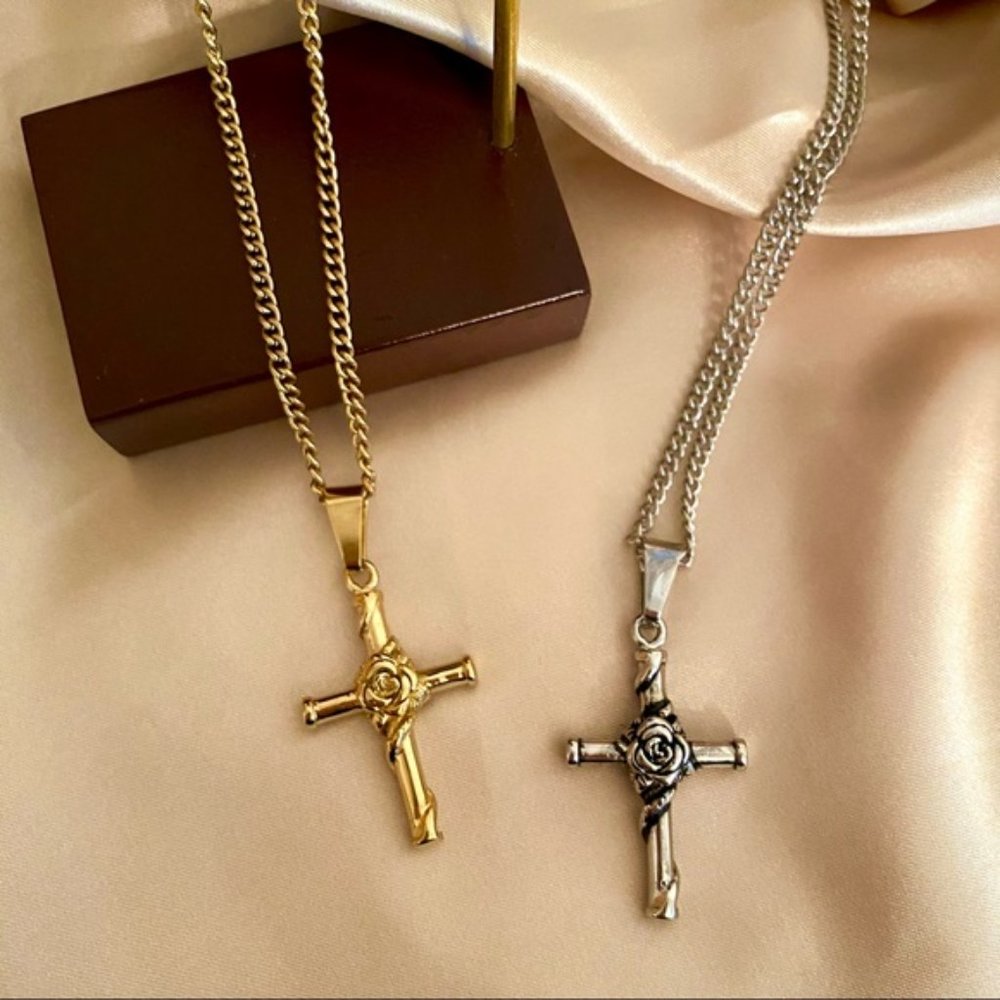 Rosary Cross Faith Necklace Gold Silver - Picture 3 of 11